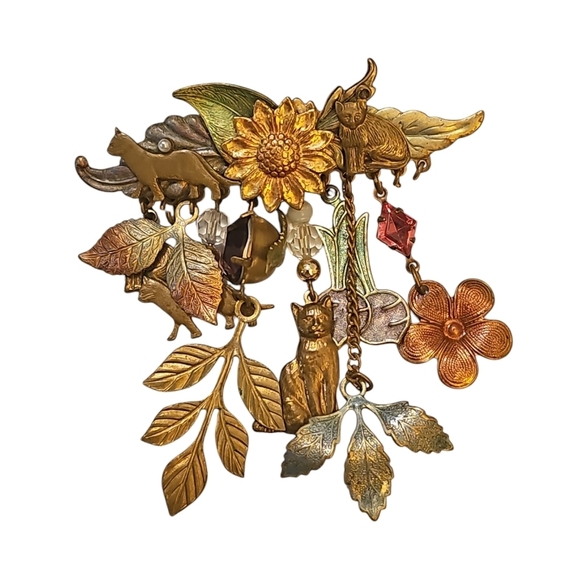 Vintage Animal and Floral Brooch - Picture 1 of 6
